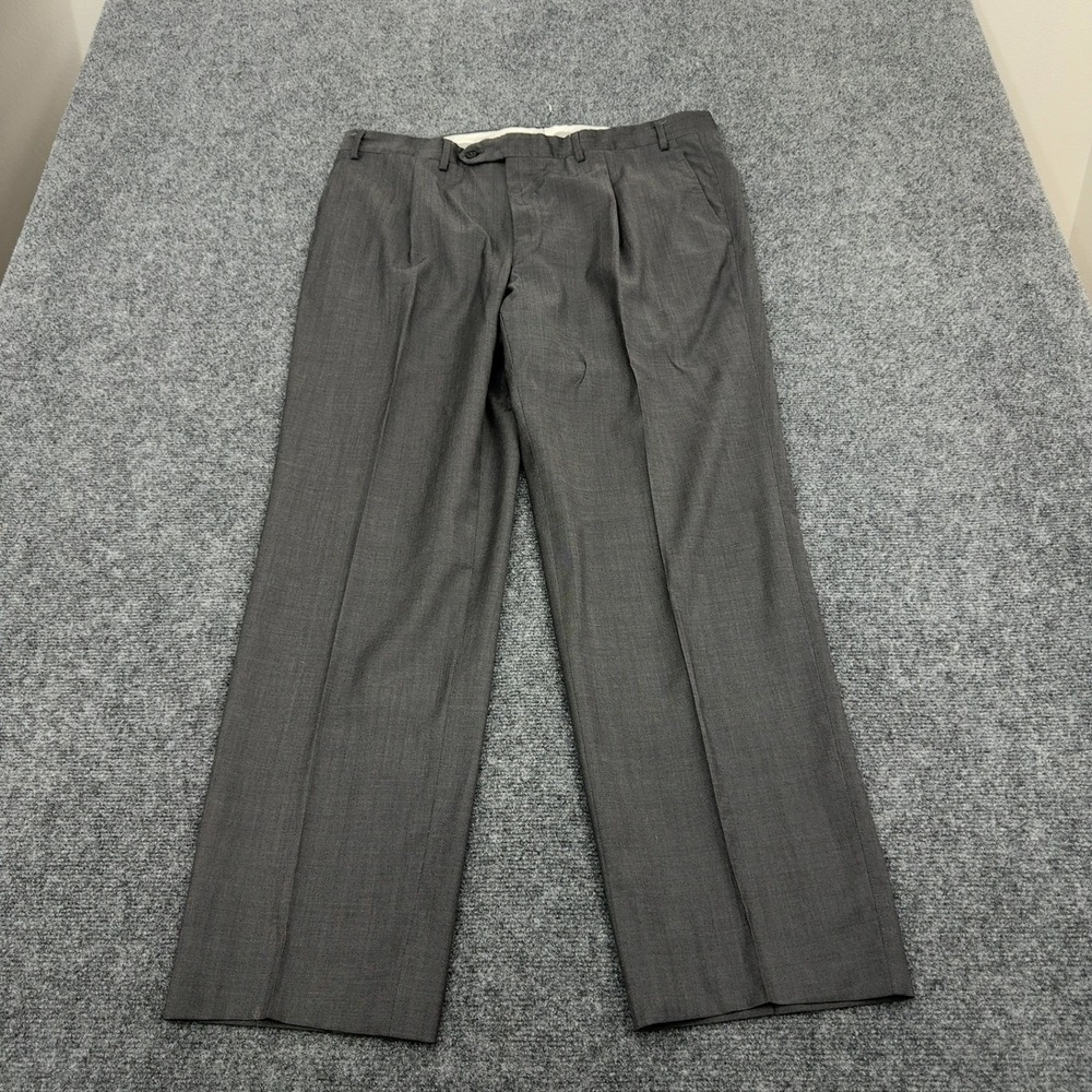 Canali Trousers Men 37 Gray Wool Pleated Dress Pants Luxury Formal Classic Style